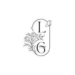 caligraphic style monogram luxury minimalist logo design LG wedding initial concept alphabet letter