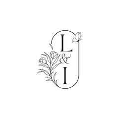 caligraphic style monogram luxury minimalist logo design LI wedding initial concept alphabet letter