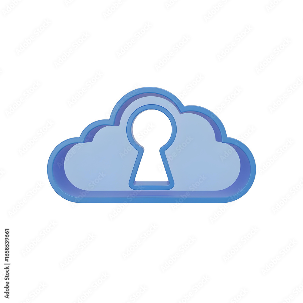 Poster a 3d privacy concept icon a keyhole shape cut into a semi-transparent data cloud.