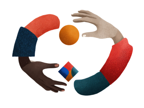 Intertwined arms and hands, various colors, circle shape, abstract, connection, diverse