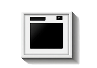 Obraz premium White square device with a black screen and a camera. 3D rendered, isometric view