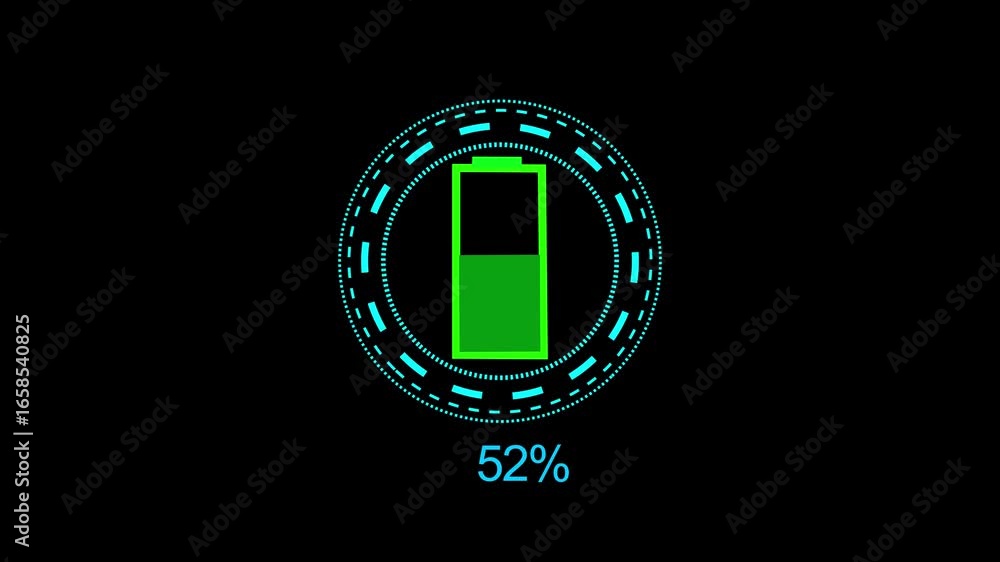 Poster digital glowing battery fast charging indicator grid animation power and electricity accumulator bat