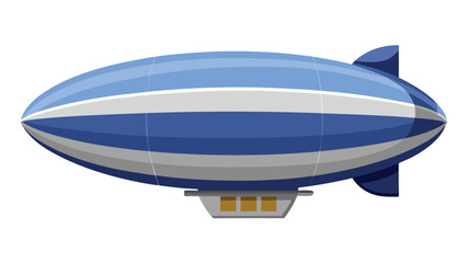 Blue and silver zeppelin airship vector illustration isolated on white background depicting vintage air travel and transportation design for various creative projects