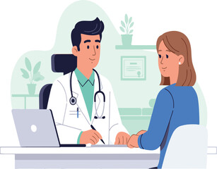 Doctor consulting patient, healthcare flat vector illustration