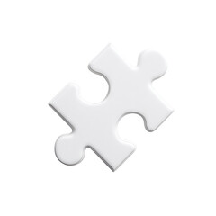 Isolated white puzzle piece on black background.  3D rendered, stylized, and slightly angled