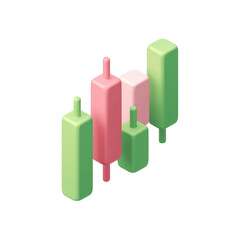 3D rendered stock chart with pastel-colored candlesticks