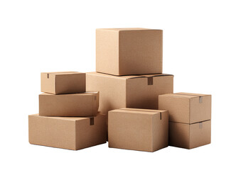 Fototapeta premium Stacked cardboard boxes of varying sizes. A collection of brown, 