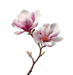 Naklejka premium Two delicate magnolia blossoms on a branch