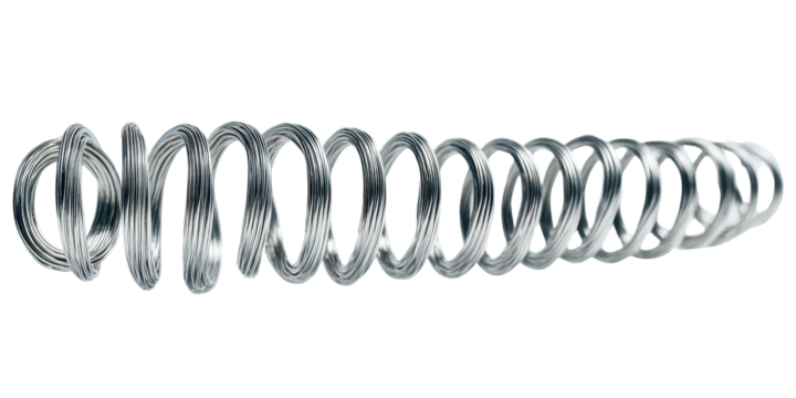 Close-up of a tightly wound metal spring