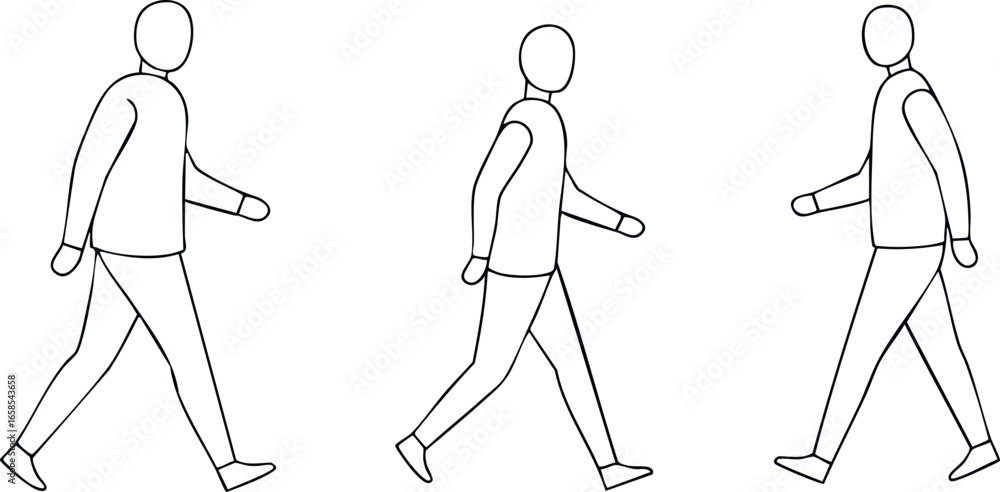 Poster walking man silhouette sequence in simple line art style vector illustration