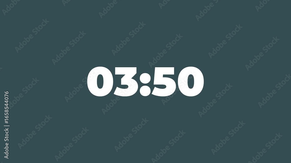 Poster 4 minute timer countdown animation from 4 minute to 0 minute on black background. modern flat design
