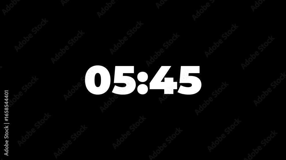 Poster 6 minute timer countdown animation from 6 minute to 0 minute on black background. modern flat design