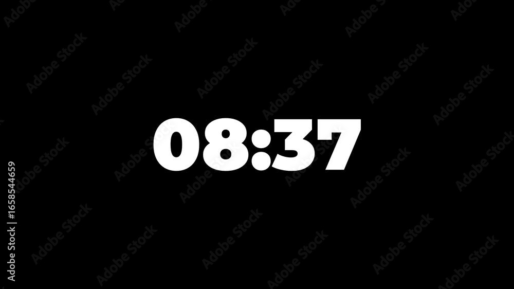 Poster 9 minute timer countdown animation from 9 minute to 0 minute on black background. modern flat design