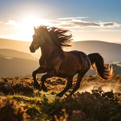 Majestic horse galloping in golden light
