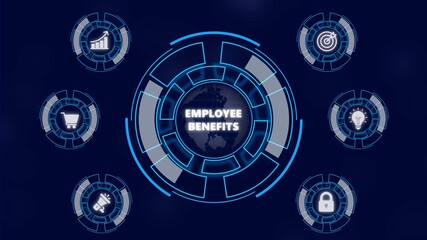EMPLOYEE BENEFITS Personal data protection regulation cyber security. Business network concept. a futuristic holographic advanced HUD circle platform Business, Technology network background concept.