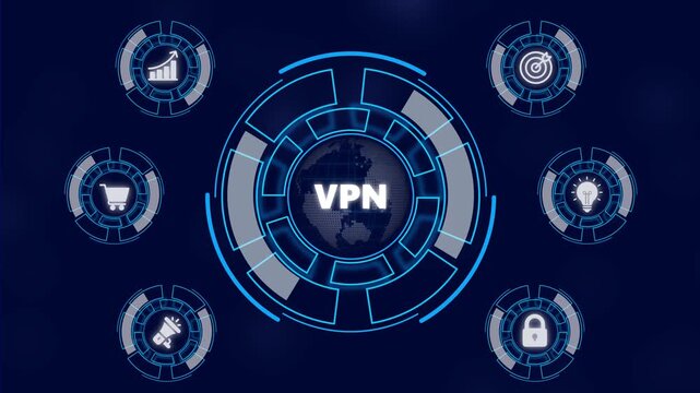 VPN Personal data protection regulation cyber security. Business network concept. a futuristic holographic advanced HUD circle platform Business, Technology network background concept.