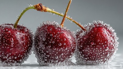 Cherries Sprinkled with Water Droplets Still Life