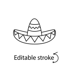 Traditional Mexico sombrero thin icon. Cultural headwear. Mexican holiday. Vector stock illustration