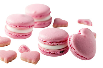 Fototapeta premium Pink macarons and heart shaped candies, sweet treats for Valentine's