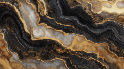 Luxurious abstract black and white marble with shimmering gold veins creates an opulent and elegant design