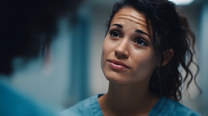 Obraz premium Woman receiving emotional support from nurse in hospital setting
