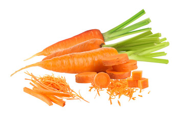 variety of carrots, sliced and whole, for cooking and healthy diets
