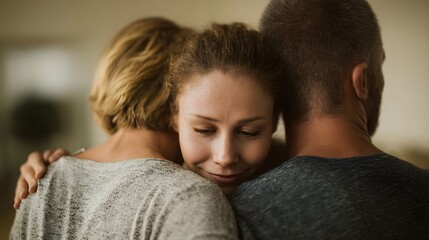 Family embracing in a comforting moment at home