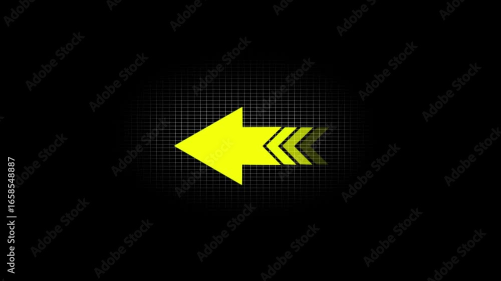 Poster arrow icon concept animation. left-directional arrow yellow color overlay video layer icon on a blac