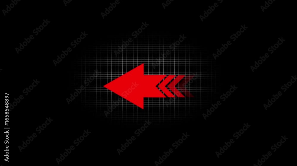 Poster arrow icon concept animation. left-directional arrow red color overlay video layer icon on a black b