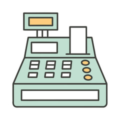 Simple illustration of a cash register with a display and receipt machine payment