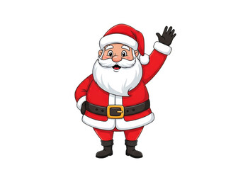 Cheerful santa claus cartoon character waving hand isolated on transparent background, perfect for christmas holiday greeting card and festive season design