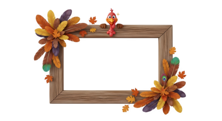 Thanksgiving turkey-themed wooden frame with autumn leaves.
