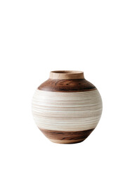 Wooden vase, round, light beige & brown stripes