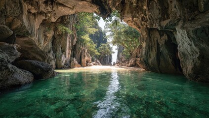 Cave entrance to a tranquil beach