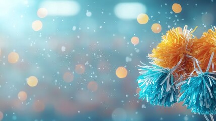 Cheerful cheerleader pom-poms stadium sports event vibrant atmosphere close-up celebratory spirit