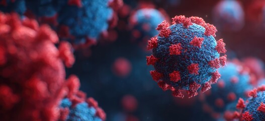 Close-up view of virus particles.  Microscopic detail