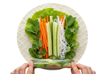 Vietnamese spring roll with fresh vegetables isolated on transparent background
