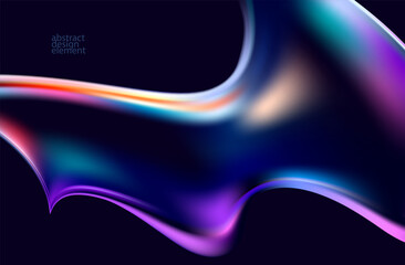 Abstract dark liquid glass shape on black background. Smooth iridescent lines.