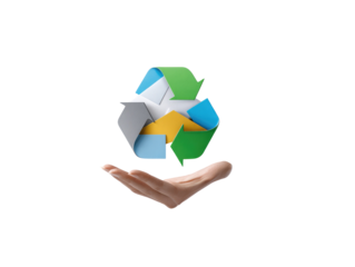 Recycled symbol held aloft by a hand
