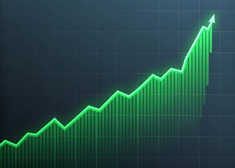 Obraz premium Green business graph chart shows growth and success in finance market with arrow diagram, investment data, and statistics report for economy trend and financial concept