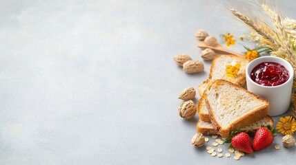 Delicious bread and jam breakfast spread kitchen food photography cozy atmosphere close-up culinary delight