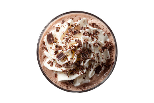 Delicious chocolate milkshake with whipped cream isolated on transparent background