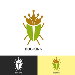 Bug King Logo Design with Crowned Insect Mascot