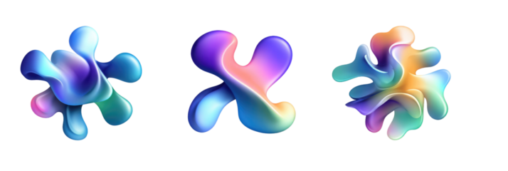 Abstract shapes with vibrant gradients and outlined edges.  