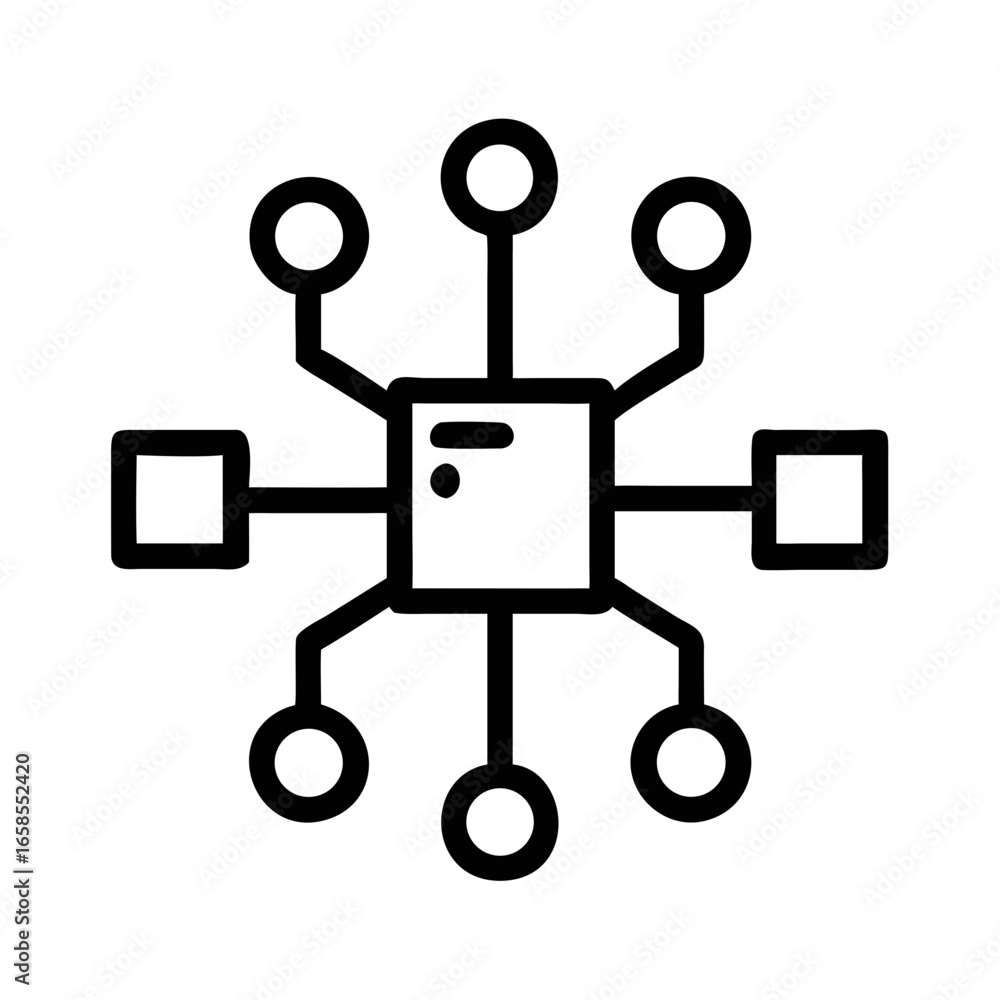 Poster network diagram icon with central hub and connected nodes symbol technology