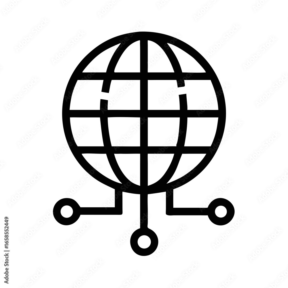 Poster outline globe with three connecting nodes icon network connection