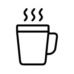Outline Icon of a Steaming Mug on a Black Background drink