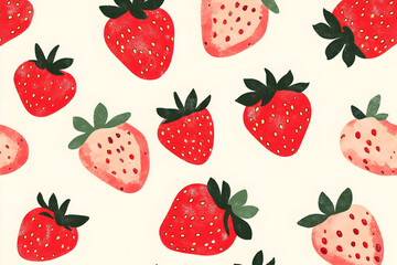 Hand drawn strawberry seamless pattern on light background for textile design