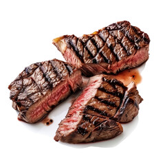 Grilled sliced beef steak, medium rare, with delicious grill marks
