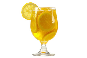 Lemonade drink with lemon slices isolated on transparent background